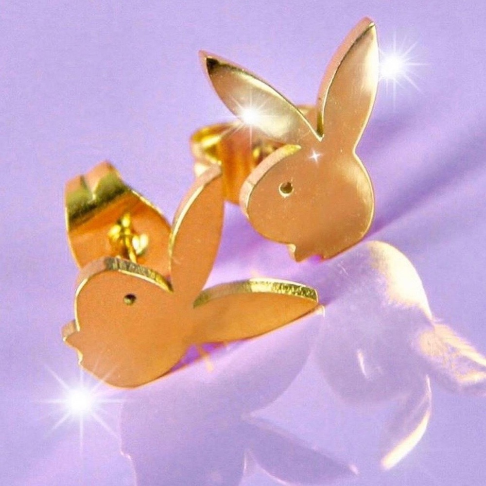 NEW Playboy Gold Stainless Steel Unisex Stud Earrings